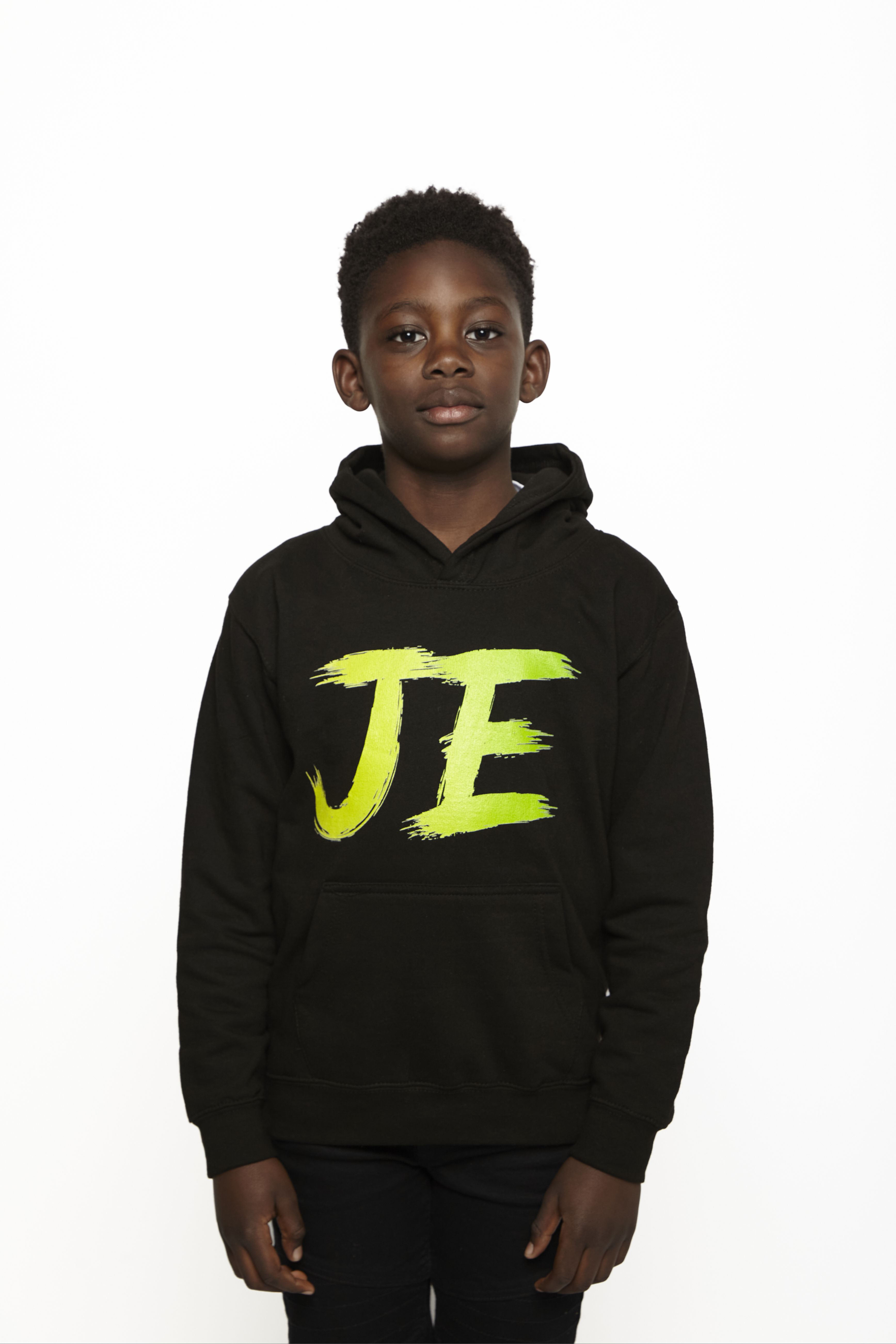 JE Black Hoodie for Kids5-6 Years Black Lime Green